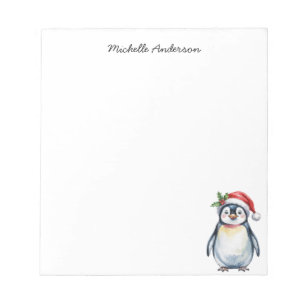 Personalised Cute Penguin in Santa Hat Christmas  Notepad