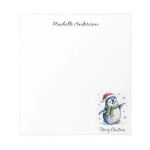 Personalised Cute Penguin in Santa Hat Christmas  Notepad