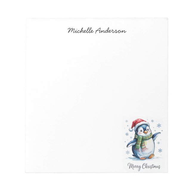 Personalised Cute Penguin in Santa Hat Christmas  Notepad (Front)