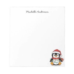 Personalised Cute Penguin in Santa Hat Christmas  Notepad