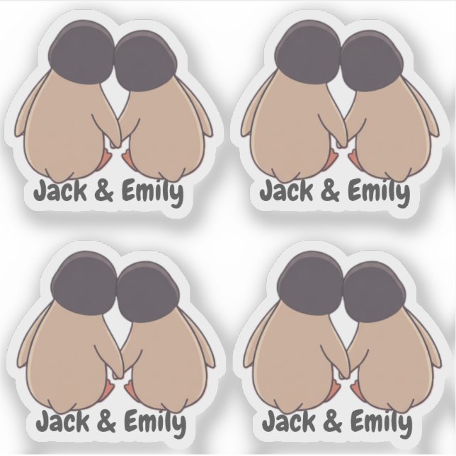 Personalised Cute Penguin Valentine Stickers (Front)