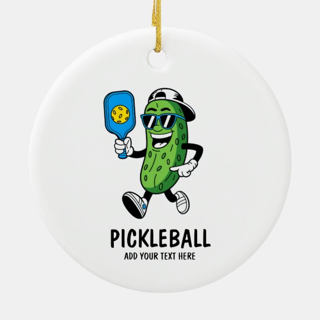 Personalised Cute Pickle Playing Pickleball Funny Ceramic Tree Decoration (Back)