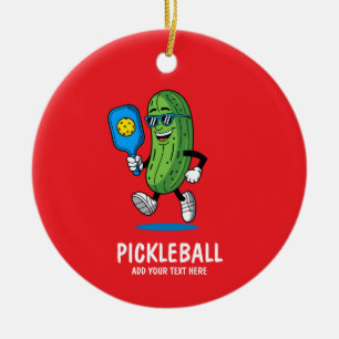 Personalised Cute Pickle Playing Pickleball Funny Ceramic Tree Decoration