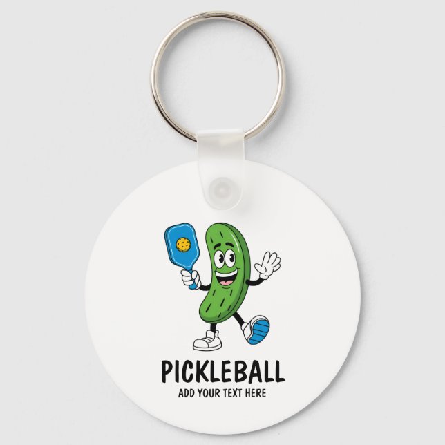 Personalised Cute Pickle Playing Pickleball Funny Key Ring (Front)