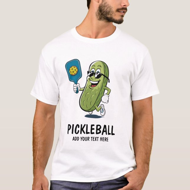 Personalised Cute Pickle Playing Pickleball Funny T-Shirt (Front)
