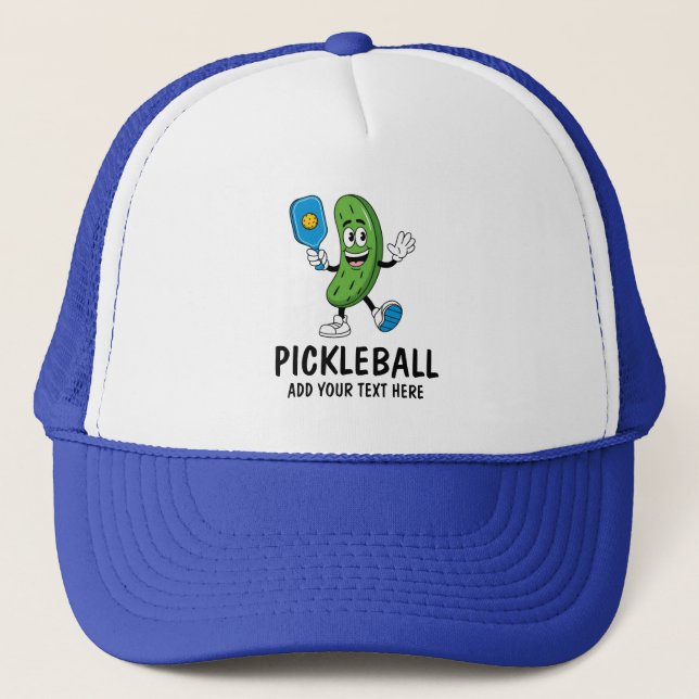 Personalised Cute Pickle Playing Pickleball Funny Trucker Hat (Front)