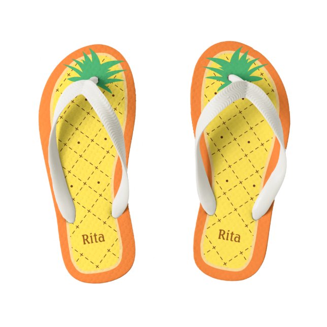 Personalised Cute Pineapple Funny Tropical Fruit Kid's Jandals (Footbed)