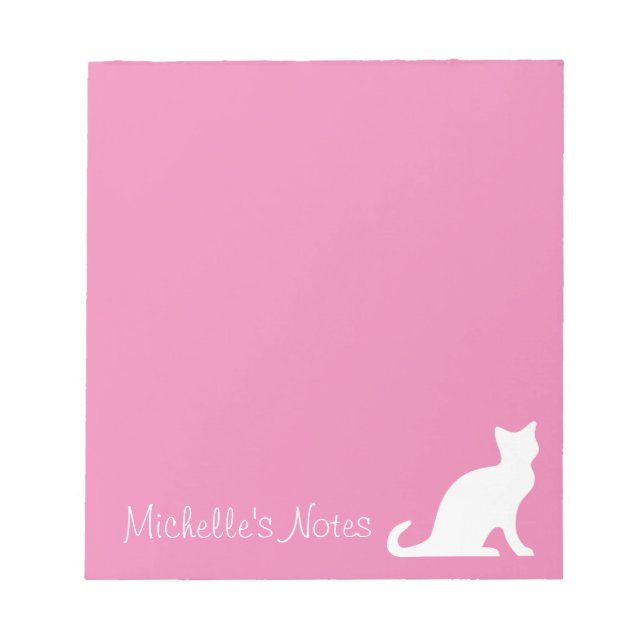Personalised cute pink and white cat writing memo notepad (Front)