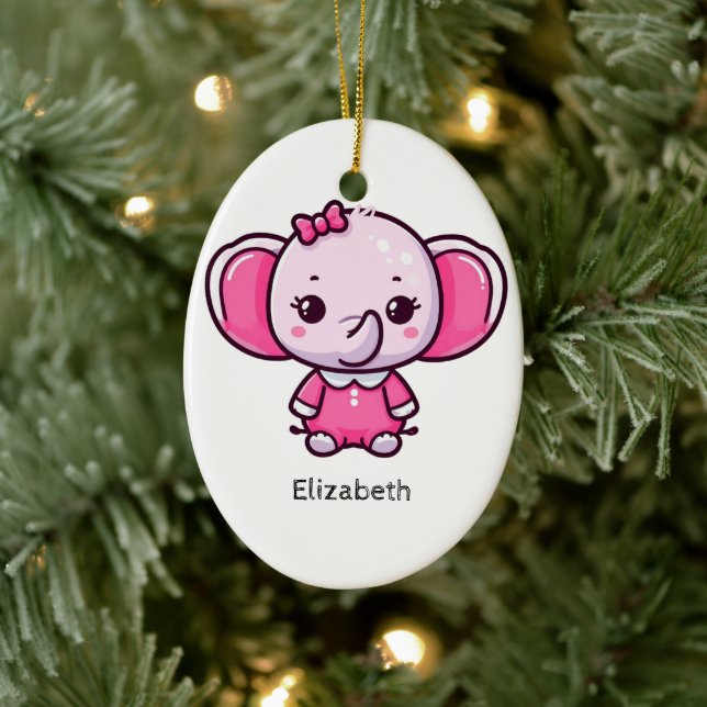 Personalised Cute Pink Baby Elephant Ornament (Tree)