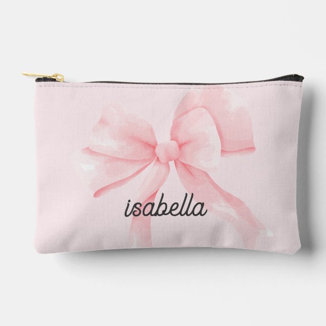 Personalised Cute Pink Bow Girl Accessory Pouch (Front)