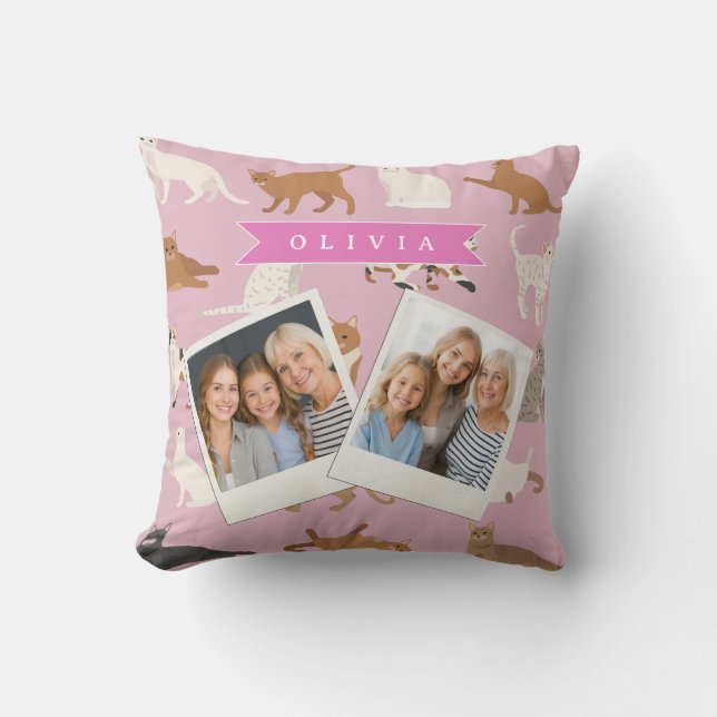 Personalised Cute Pink Cat Pattern Gift Cat Lover Cushion (Front)