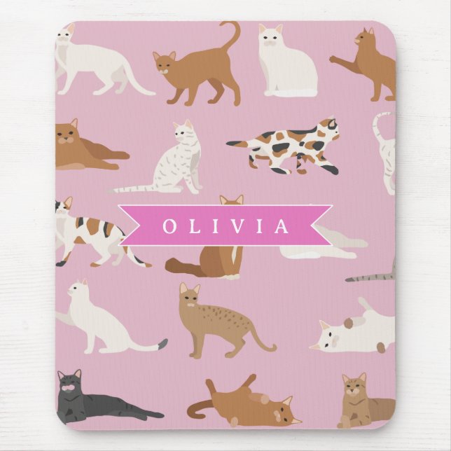 Personalised Cute Pink Cat Pattern Gift Cat Lover Mouse Pad (Front)