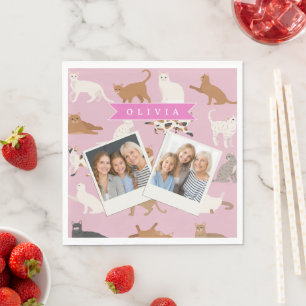 Personalised Cute Pink Cat Pattern Gift Cat Lover Napkin