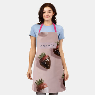 Personalised Cute Pink Chocolate-dipped Strawberry Apron