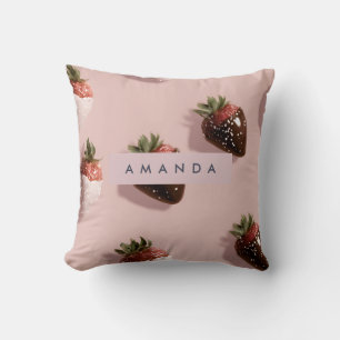 Personalised Cute Pink Chocolate-dipped Strawberry Cushion