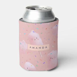 Personalised Cute Pink Cotton Candy Pattern Can Cooler
