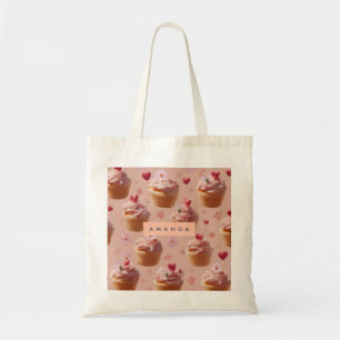 Personalised Cute Pink Cupcake Pattern Tote Bag