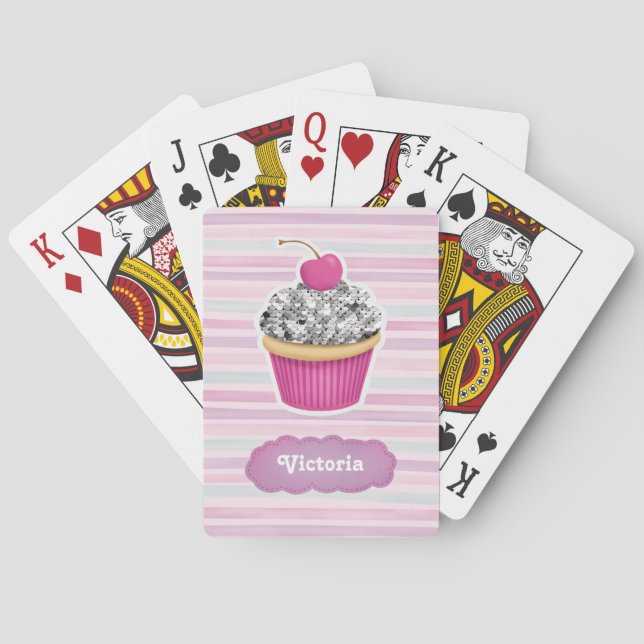 Personalised Cute Pink Cupcake Playing Cards (Back)