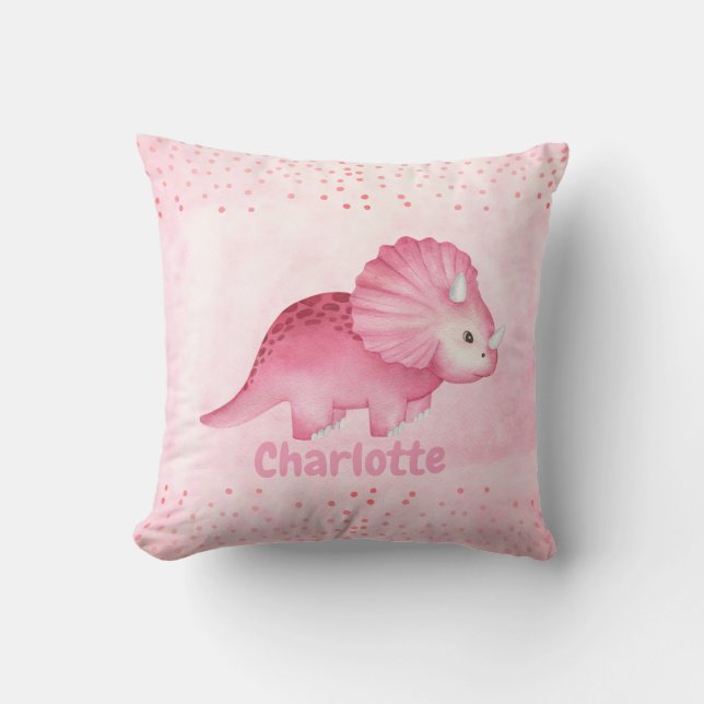 Personalised Cute Pink Dinosaur Cushion (Front)