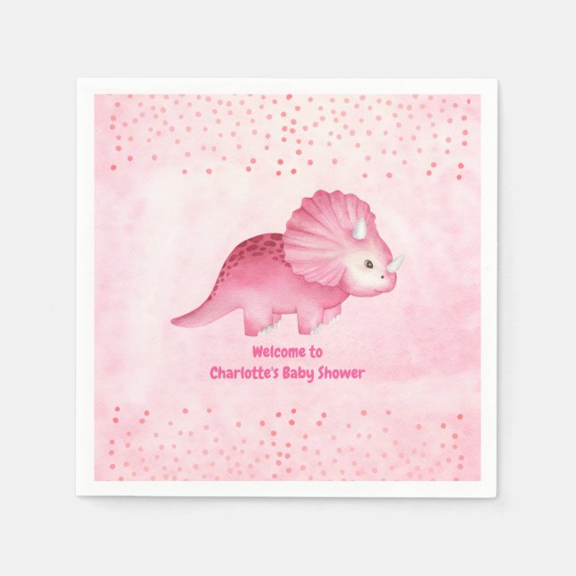Personalised Cute Pink Dinosaur   Napkin (Front)