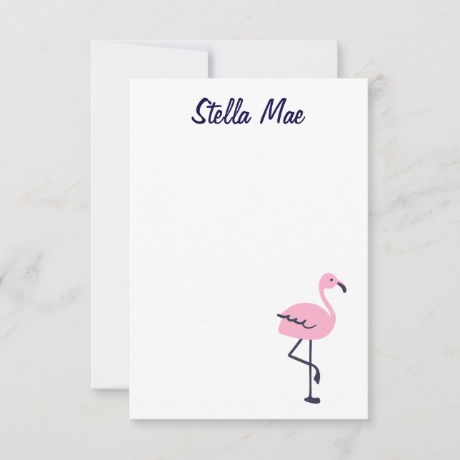 Personalised cute pink flamingo notecard (Front)