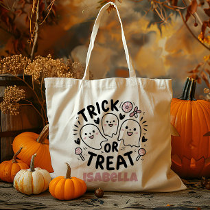 Personalised Cute Pink Ghost Trick Or Treat Candy Tote Bag