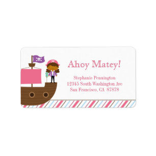 Personalised cute pink girl's pirate address label