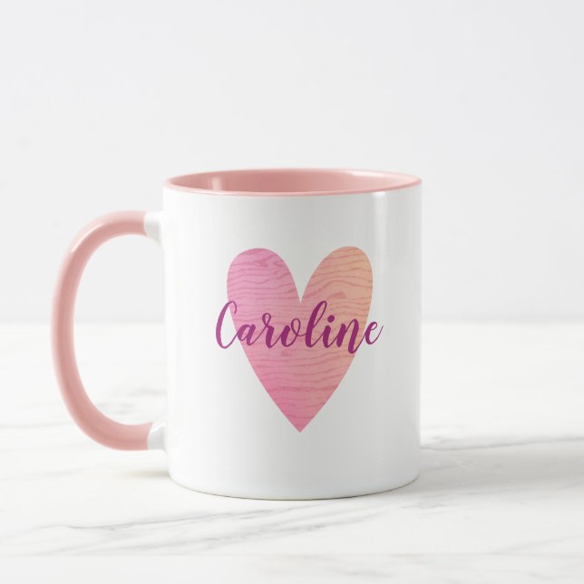 Personalised Cute Pink Heart Mug (Left)