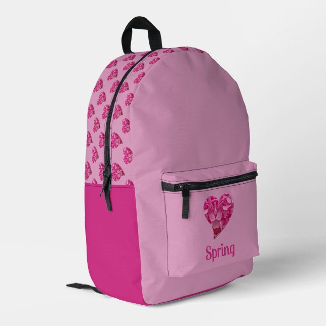 Personalised Cute Pink Hydrangea Hearts Pattern Printed Backpack (Back Corner Left)