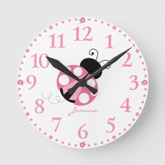 Personalised Cute Pink Ladybug  Clock (Front)
