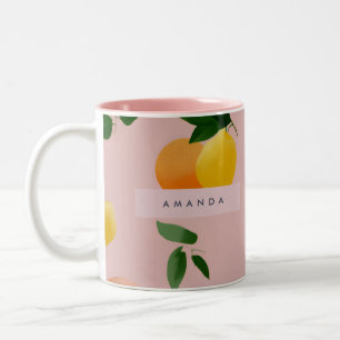 Personalised Cute Pink Lemon Orange Fruits Two-Tone Coffee Mug