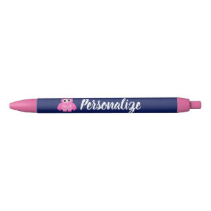 Personalised cute pink owl bird girl's writing blue ink pen