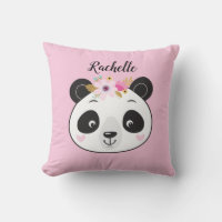 Personalised Cute Pink Panda Throw Pillow