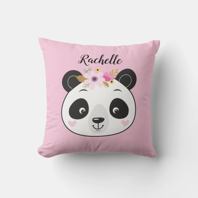 Personalised Cute Pink Panda Throw Pillow (Front)