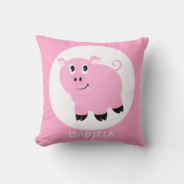 Personalised Cute Pink Pig Cartoon Girls Cushion (Front)