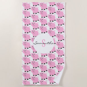 Personalised Cute Pink Pig Pattern Girls Animal Beach Towel
