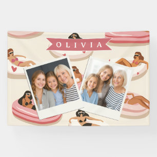 Personalised Cute Pink Pool Float Summer Aesthetic Banner