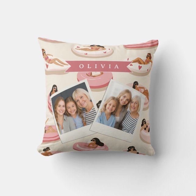 Personalised Cute Pink Pool Float Summer Aesthetic Cushion (Front)
