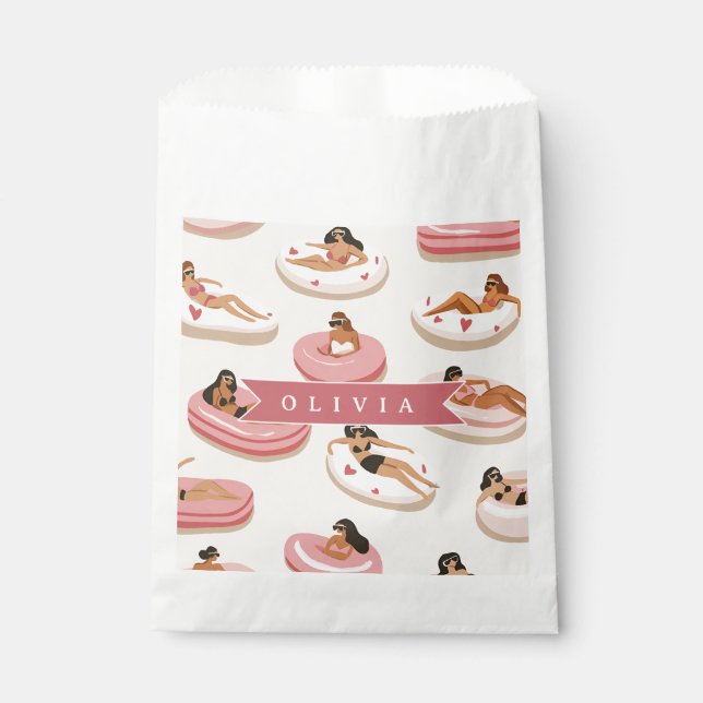 Personalised Cute Pink Pool Float Summer Aesthetic Favour Bags (Front)