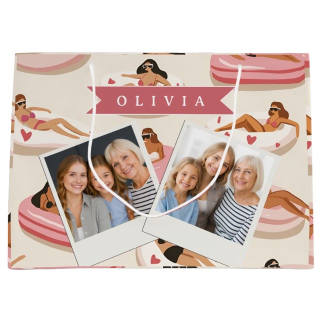 Personalised Cute Pink Pool Float Summer Aesthetic Large Gift Bag (Front)
