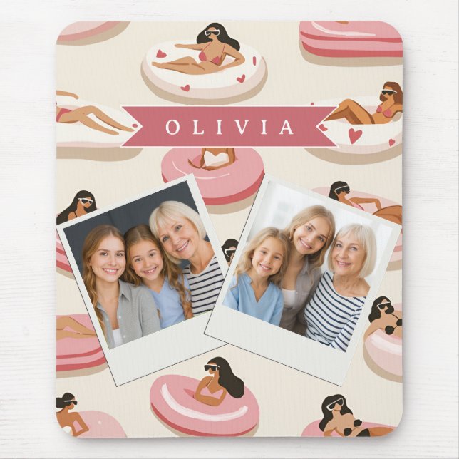Personalised Cute Pink Pool Float Summer Aesthetic Mouse Pad (Front)