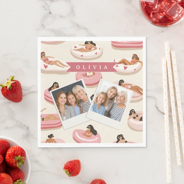 Personalised Cute Pink Pool Float Summer Aesthetic Napkin (Insitu)