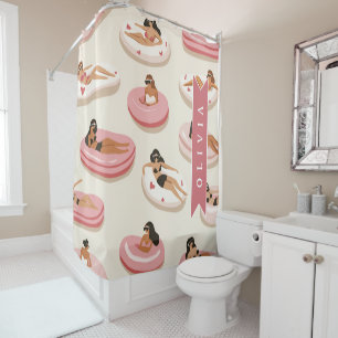 Personalised Cute Pink Pool Float Summer Aesthetic Shower Curtain