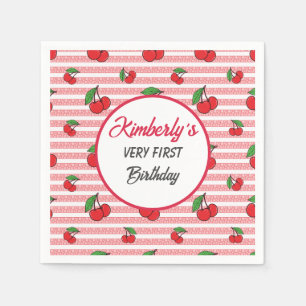 Personalised Cute Pink Stripes with Cherries Napkin