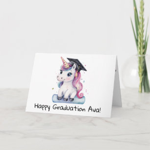 Personalised Cute Pink Unicorn Kids Graduation Card