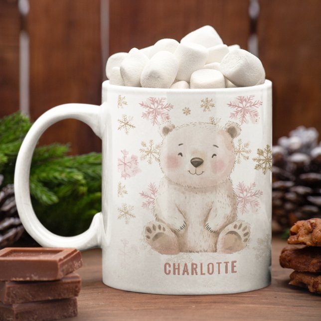 Personalised Cute Pink Winter Bear Christmas Coffee Mug (Personalized Cute Pink Winter Bear Christmas Coffee Mug)