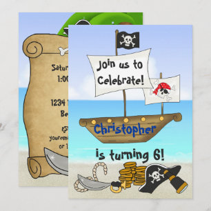 Personalised Cute Pirate Boy's Beach Birthday Invitation