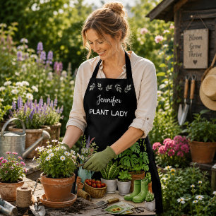 Personalised cute Plant Lady garden black Apron