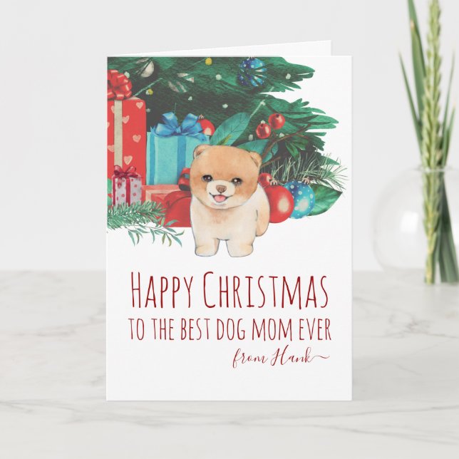 Personalised Cute Pomeranian Puppy Mum Christmas   Holiday Card (Front)