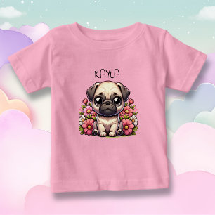 Personalised Cute Pug Puppy Dog Baby T-Shirt